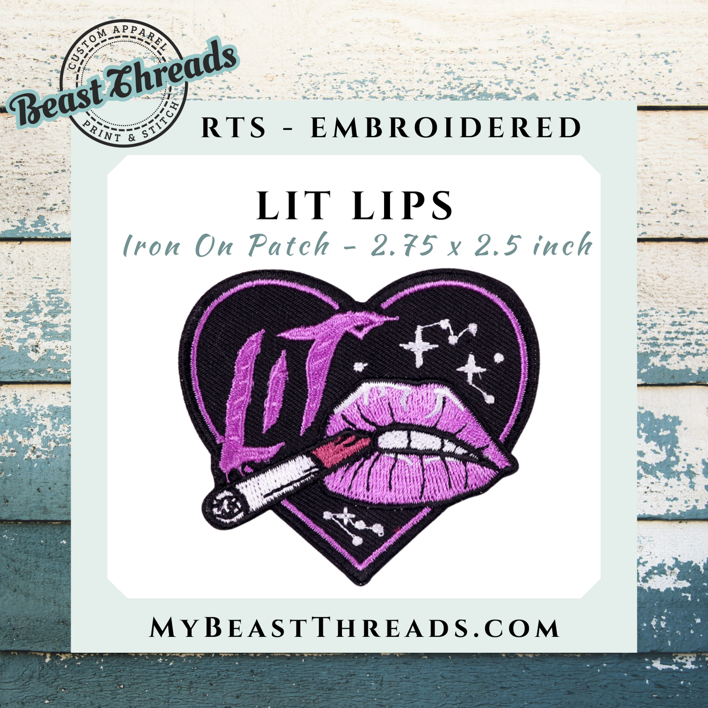 Lit Lips Embroidered Patch