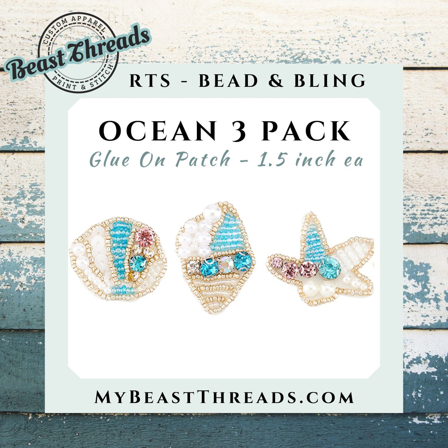 Ocean 3 Pack Bead & Bling Patch - RTS