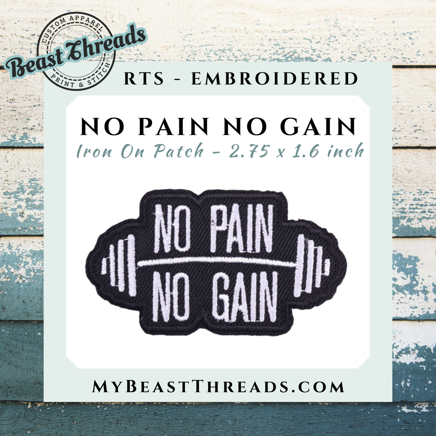 No Pain No Gain Embroidered Patch