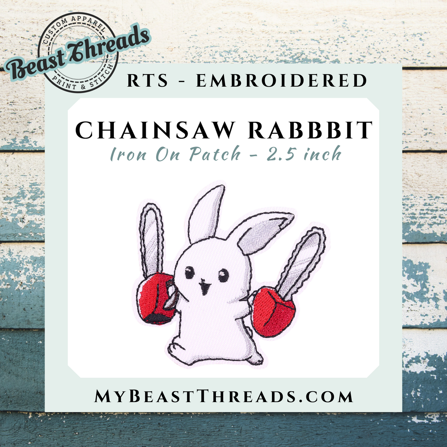 Chainsaw Rabbit Embroidered Patch- RTS