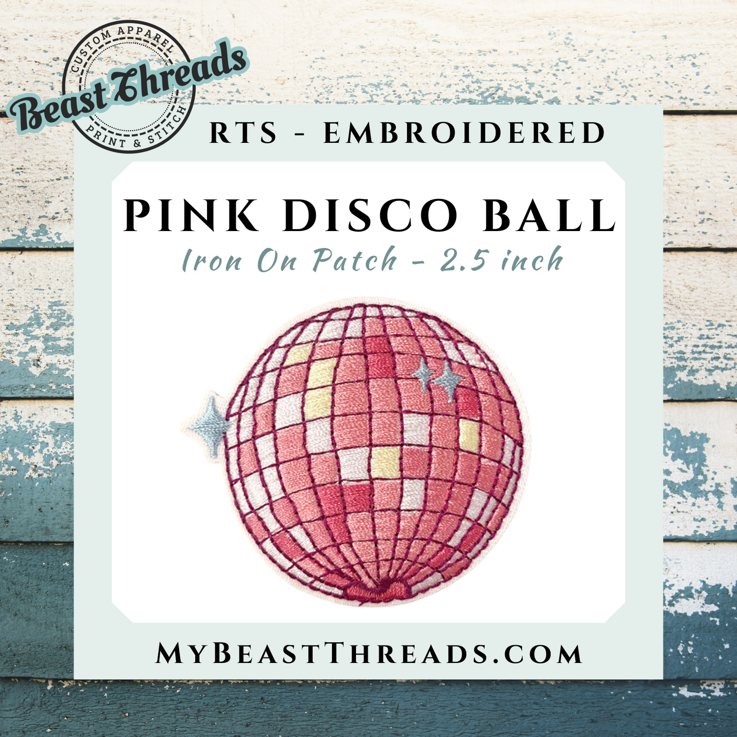 Pink Disco Ball Embroidered Patch- RTS