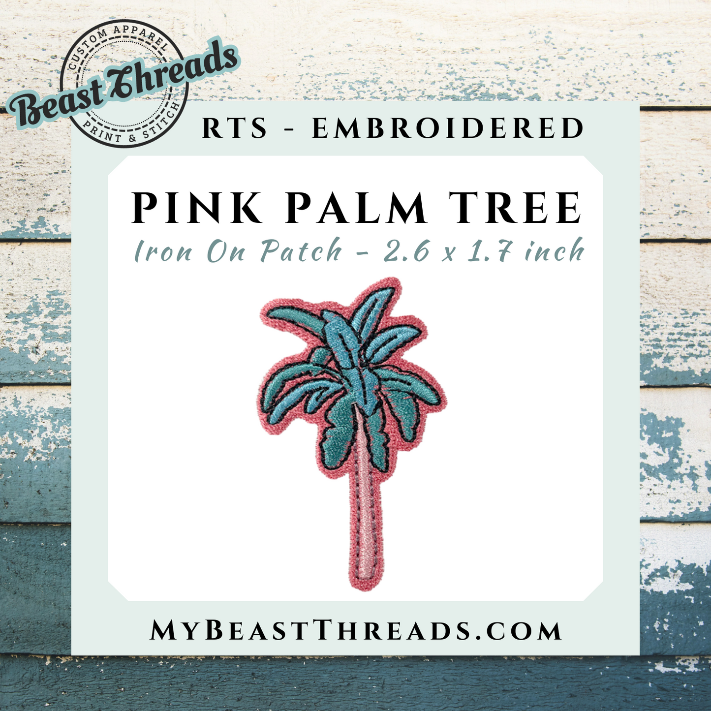 Pink Palm Tree Embroidered Patch- RTS