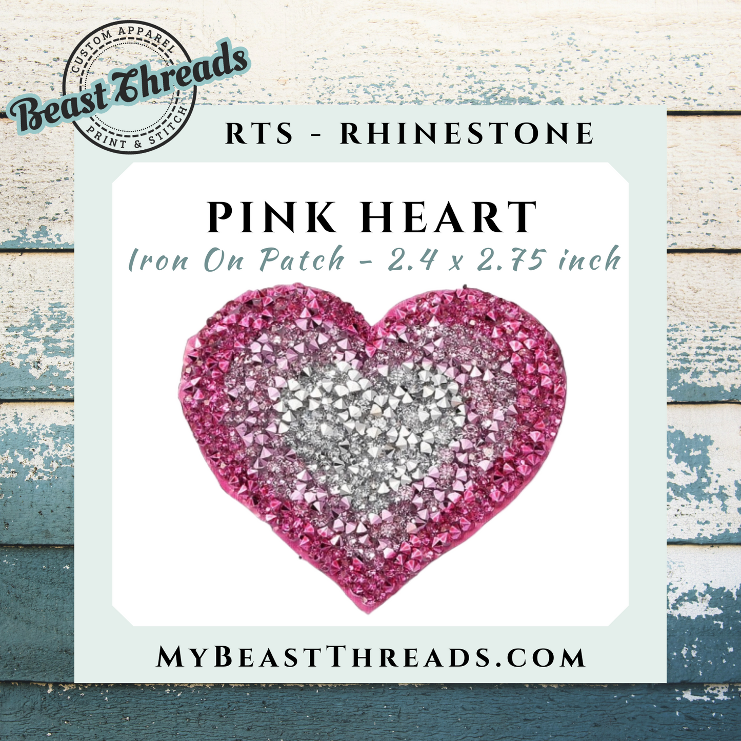 Pink Heart Rhinestone Patch- RTS