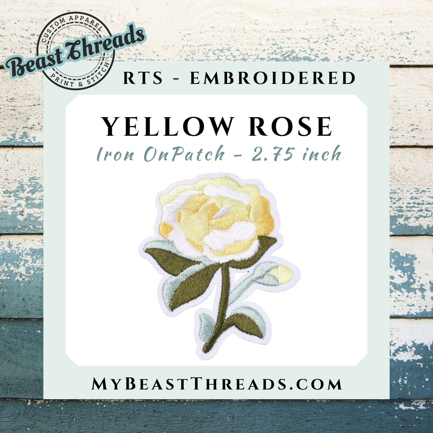 Yellow Rose Embroidered Patch- RTS