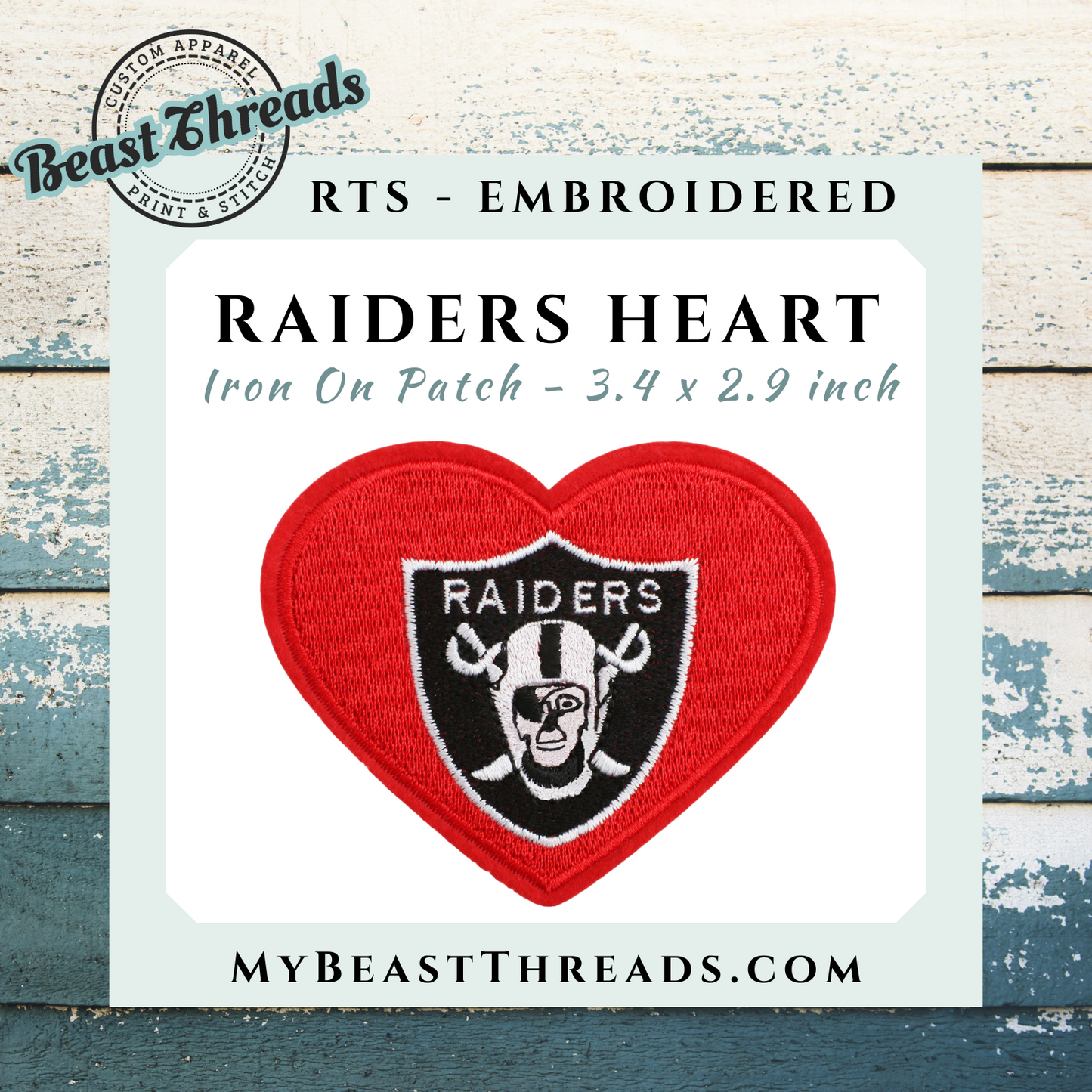 Raiders Heart Embroidered Patch- RTS