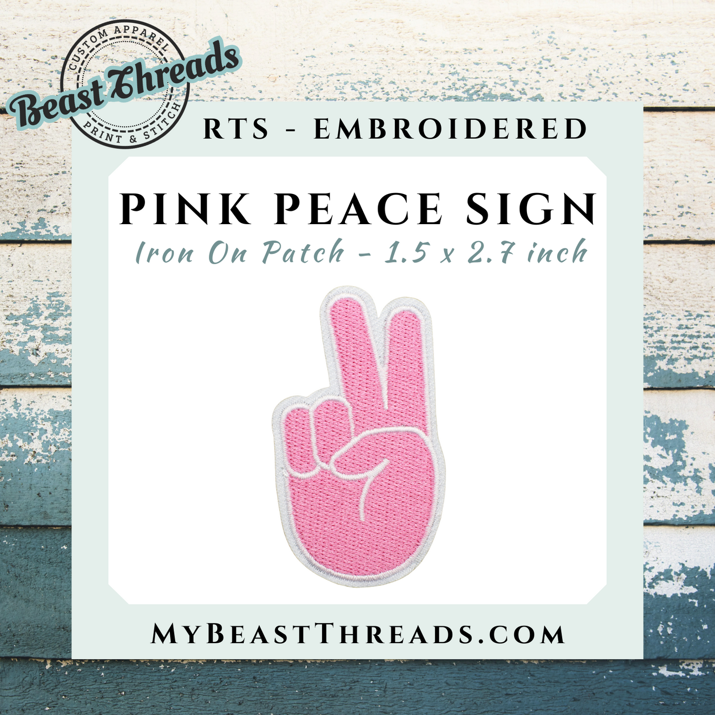 Pink Peace Sign Embroidered Patch- RTS