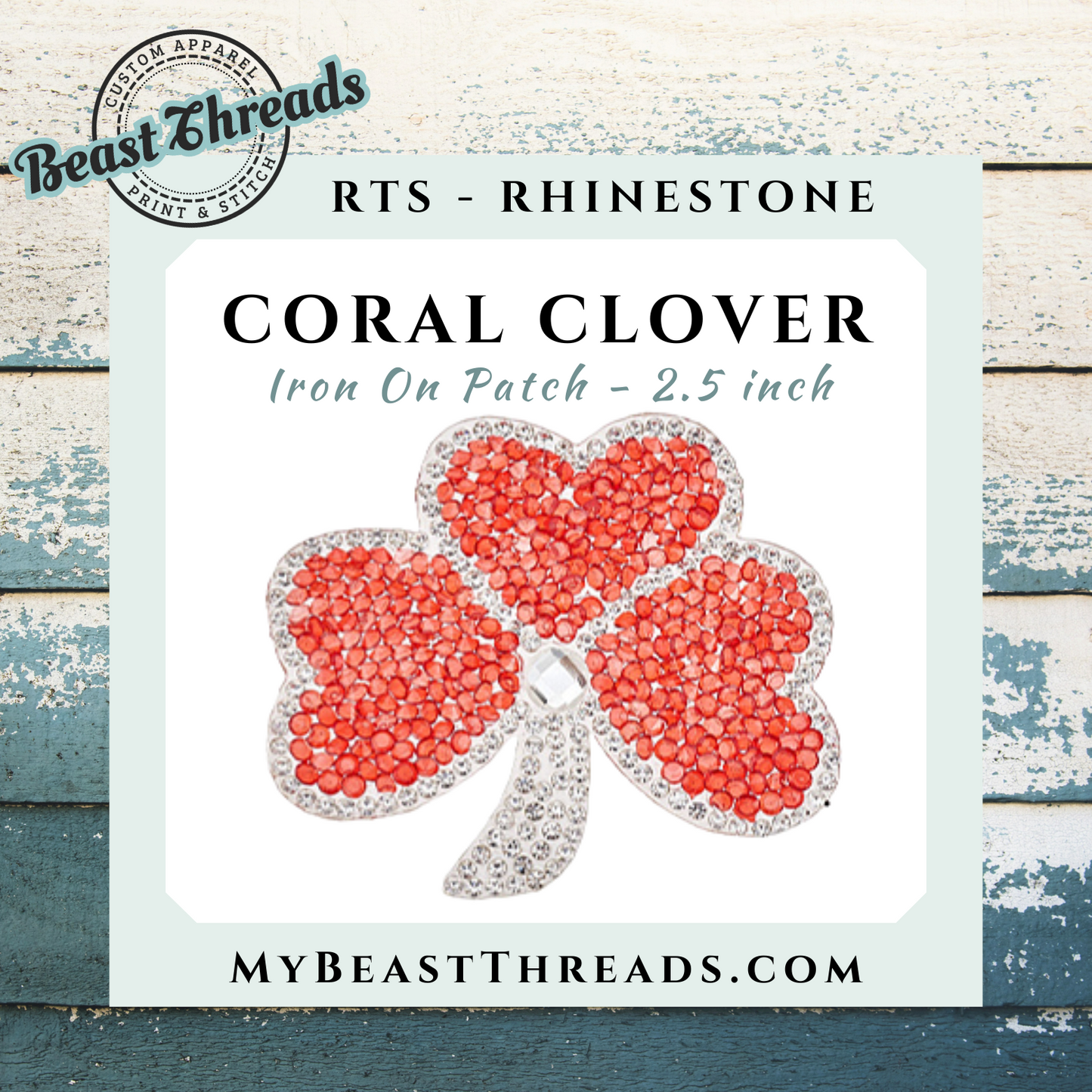Coral Clover Rhinestone Patch- RTS