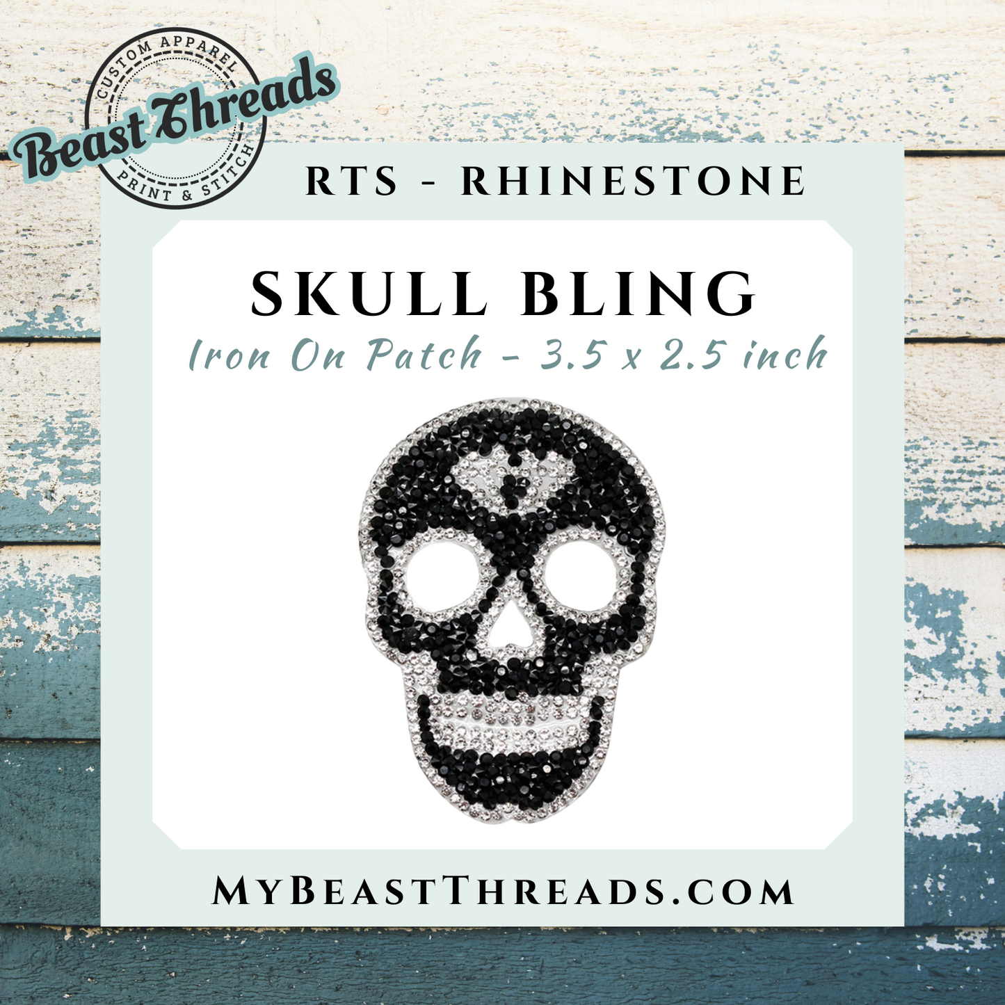 Skull Bling Rhinestone Patch- RTS