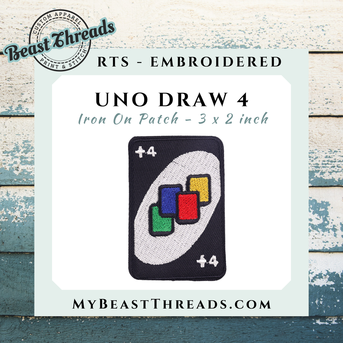 Uno Draw 4 Embroidered Patch - RTS