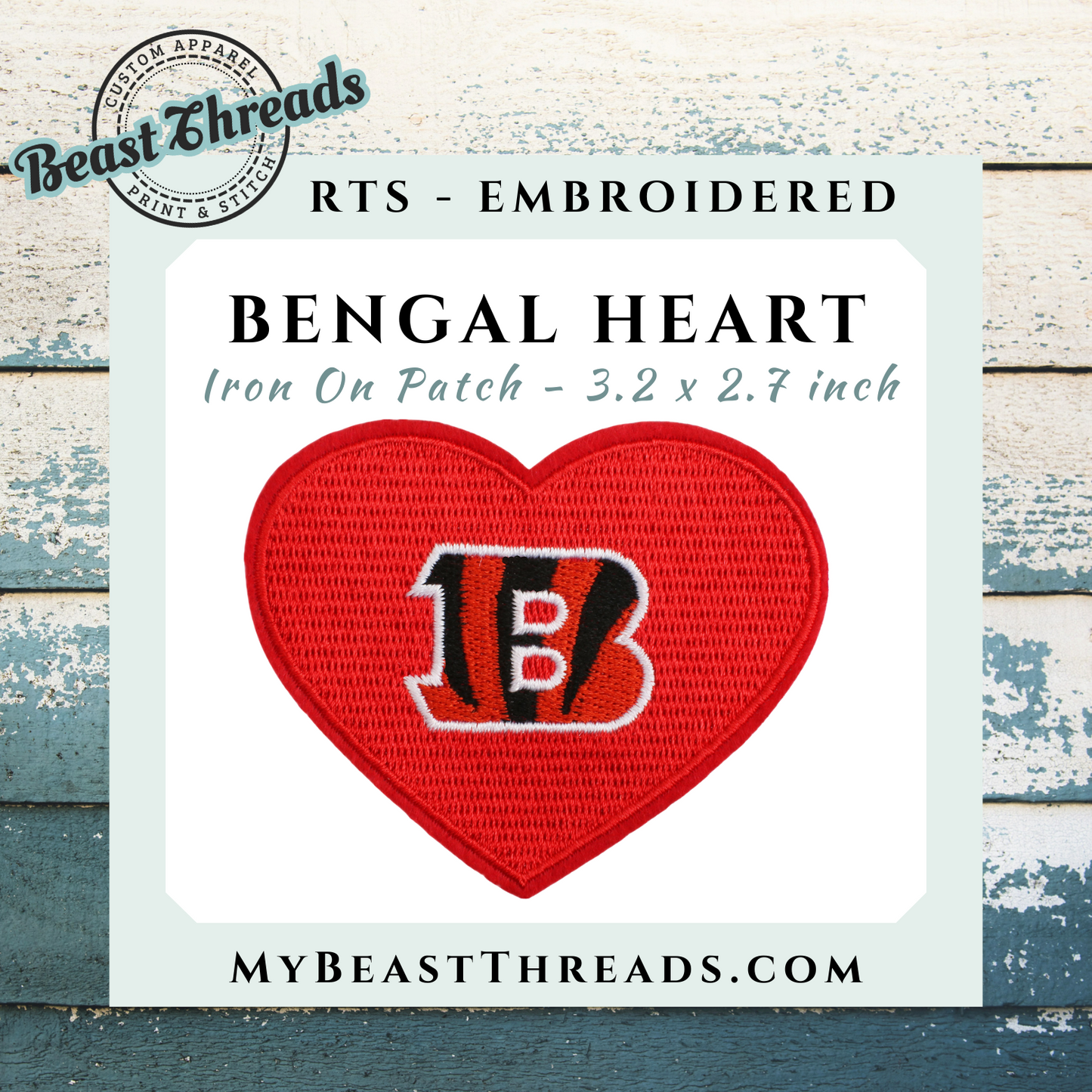 Bengals Heart Embroidered Patch- RTS
