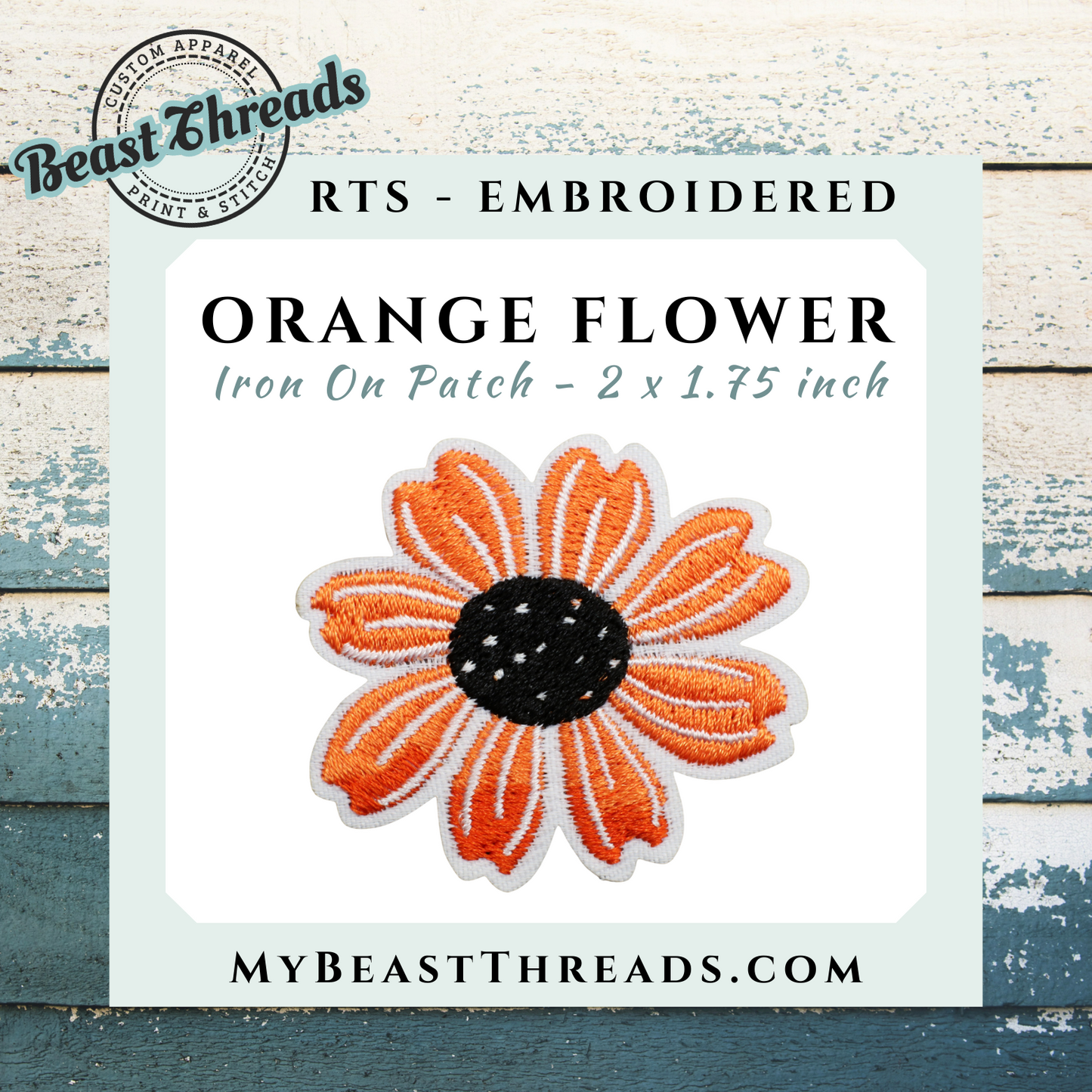 Orange Flower Embroidered Patch- RTS