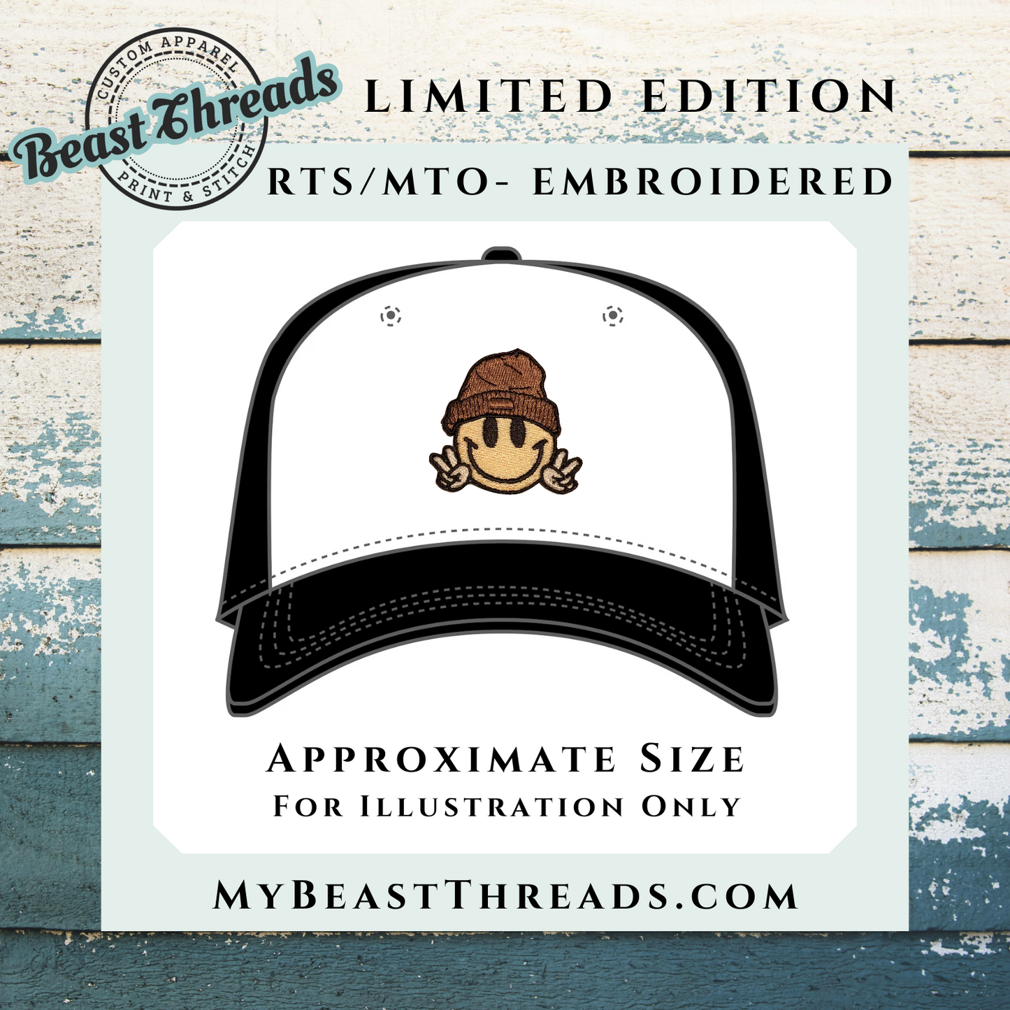 Smiley Beanie Peace Embroidered Patch - RTS/MTO