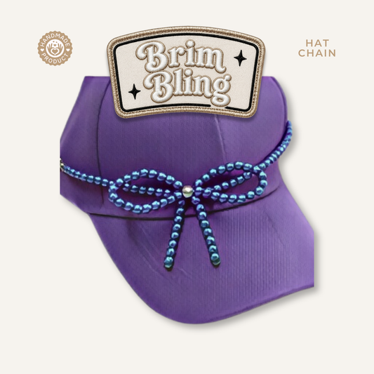 Blue Pearl Bow - 11 Inch Hat Chain