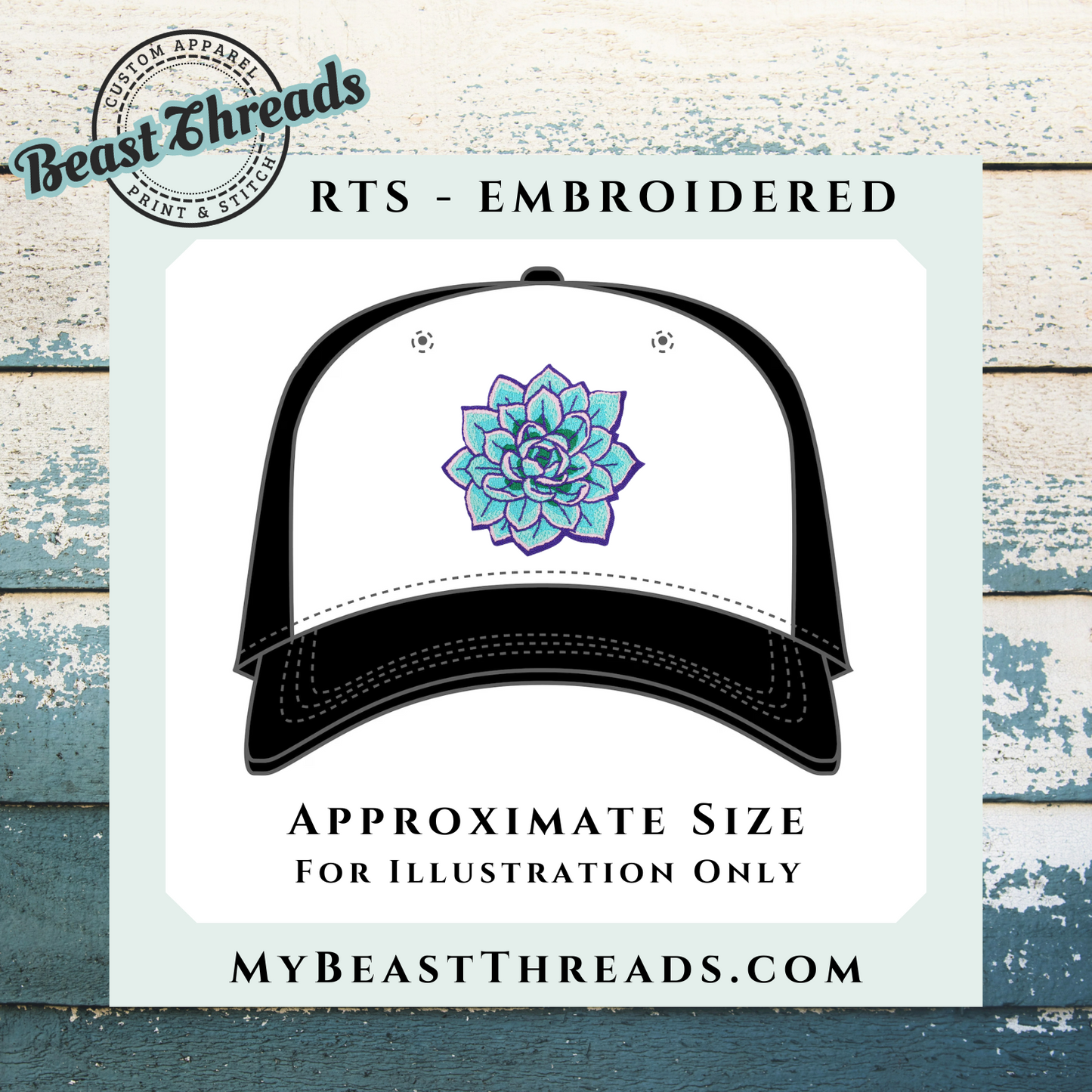 Blue Succulent Embroidered Patch- RTS