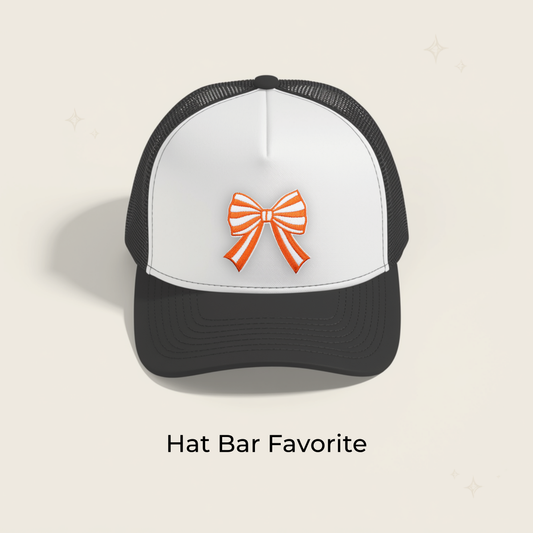 Striped Bow Orange Embroidered Patch