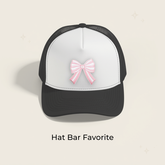 Striped Bow Baby Pink Embroidered Patch