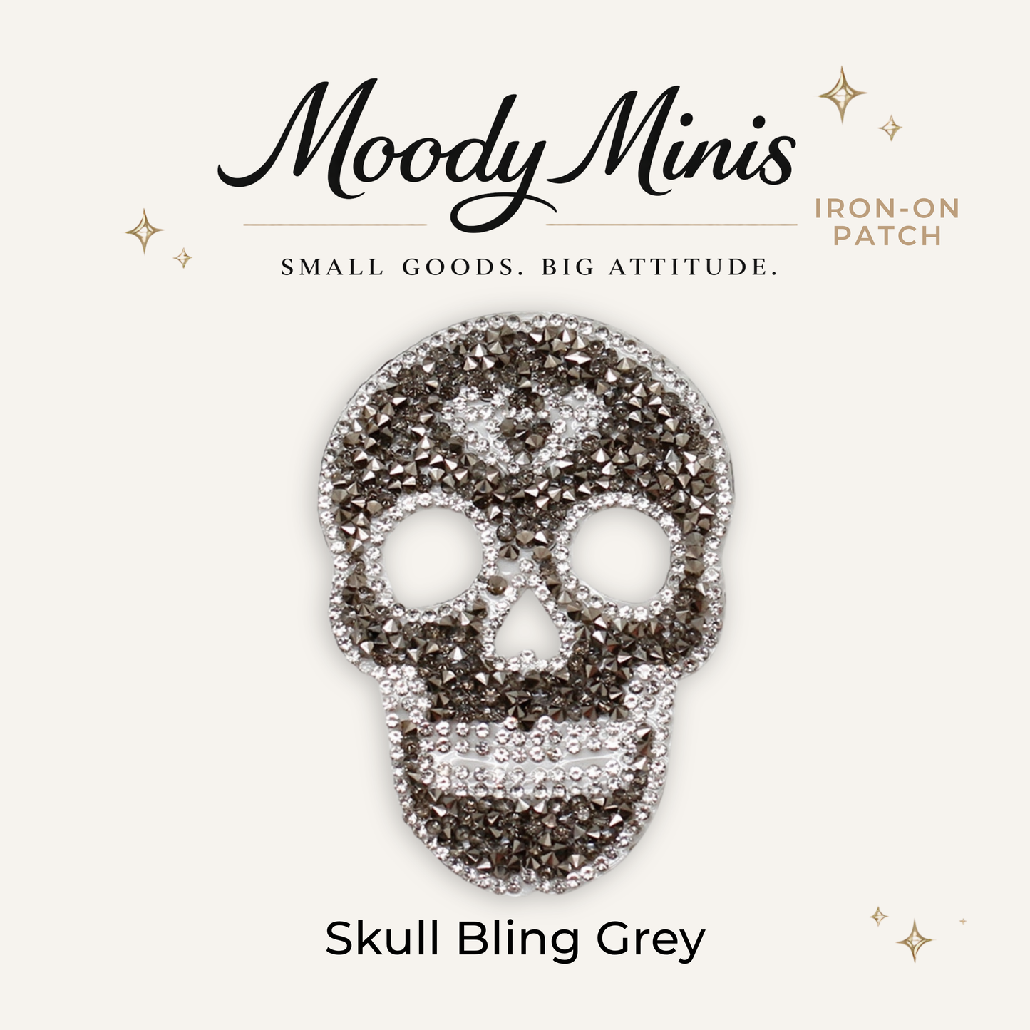 Skull Bling Grey Rhinestone Patch
