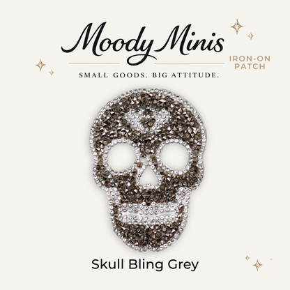 Skull Bling Grey Rhinestone Patch