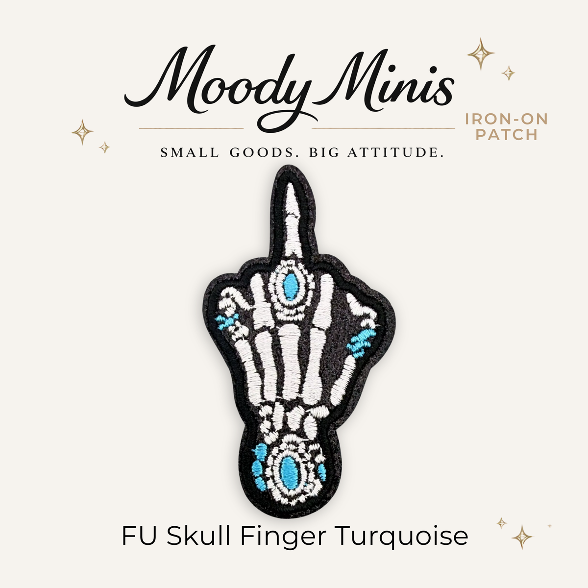 FU Skull Finger Turquoise Embroidered Patch