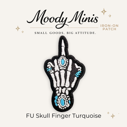 FU Skull Finger Turquoise Embroidered Patch