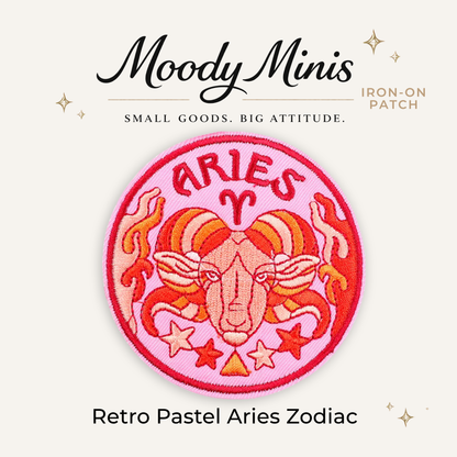 Retro Pastel Aries Zodiac Embroidered Patch