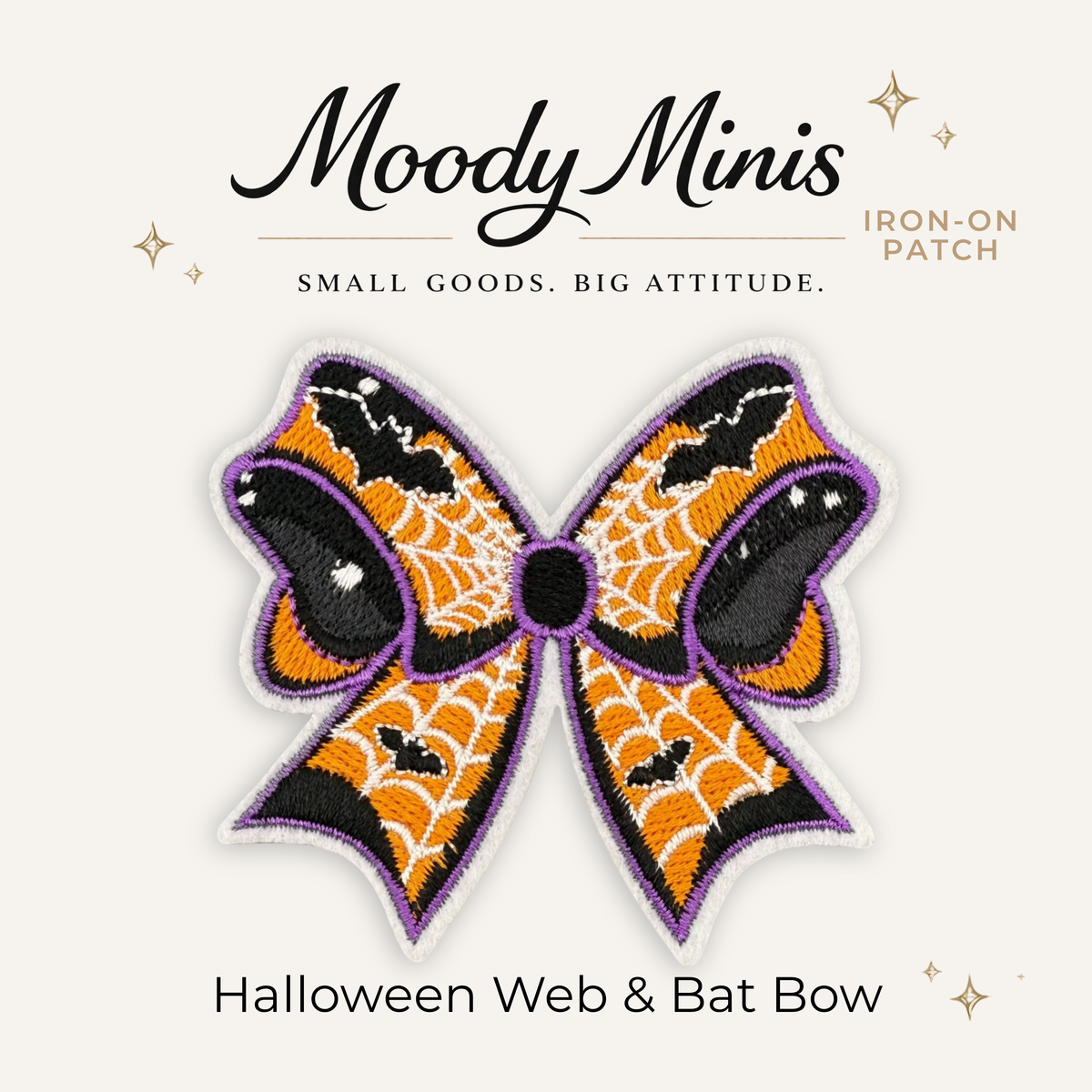 Halloween Web & Bat Bow Embroidered Patch