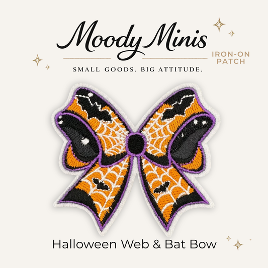 Halloween Web & Bat Bow Embroidered Patch