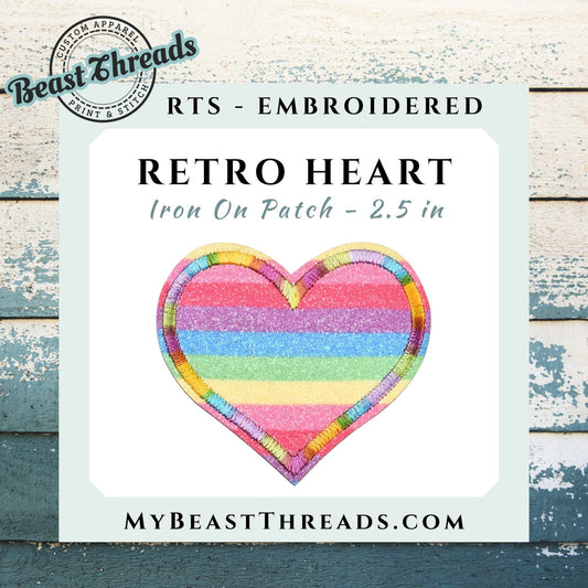 Retro Heart Embroidered Glitter Patch- RTS