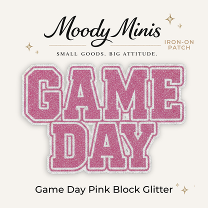 Game Day Pink Block Glitter Embroidered Patch