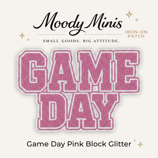 Game Day Pink Block Glitter Embroidered Patch
