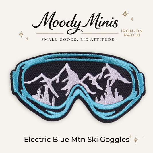Electric Blue Mountain Ski Goggles Embroidered Patch