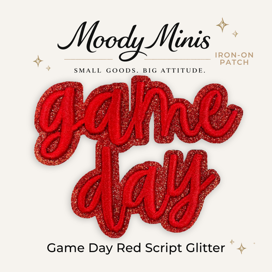 Game Day Red Script Glitter Embroidered Patch