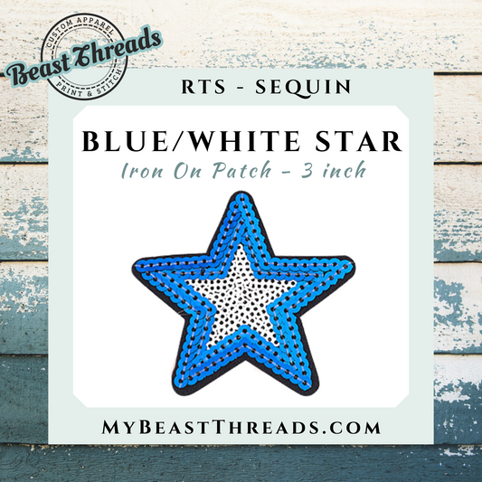 Blue/White Star Sequin Patch- RTS