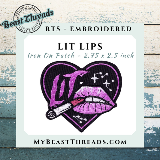 Lit Lips Embroidered Patch