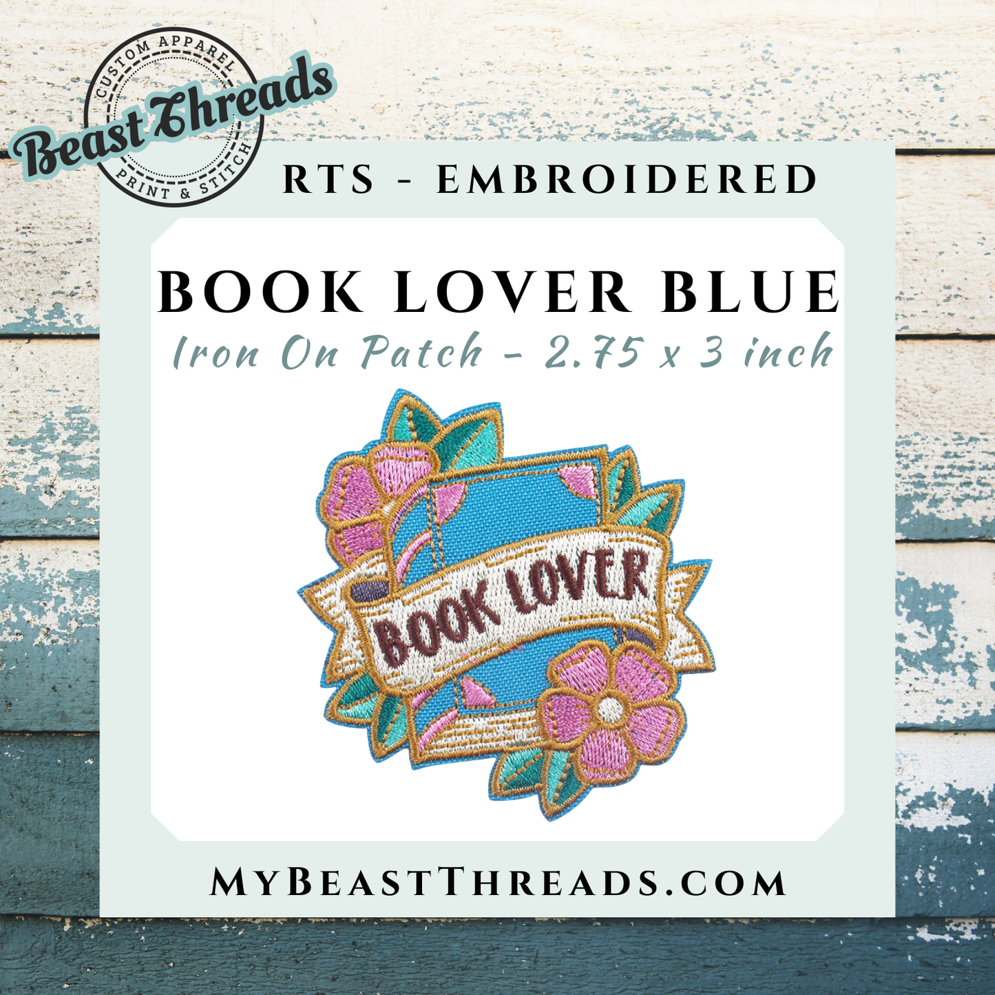Book Lover in Blue Embroidered Patch- RTS