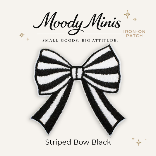 Striped Bow Black Embroidered Patch