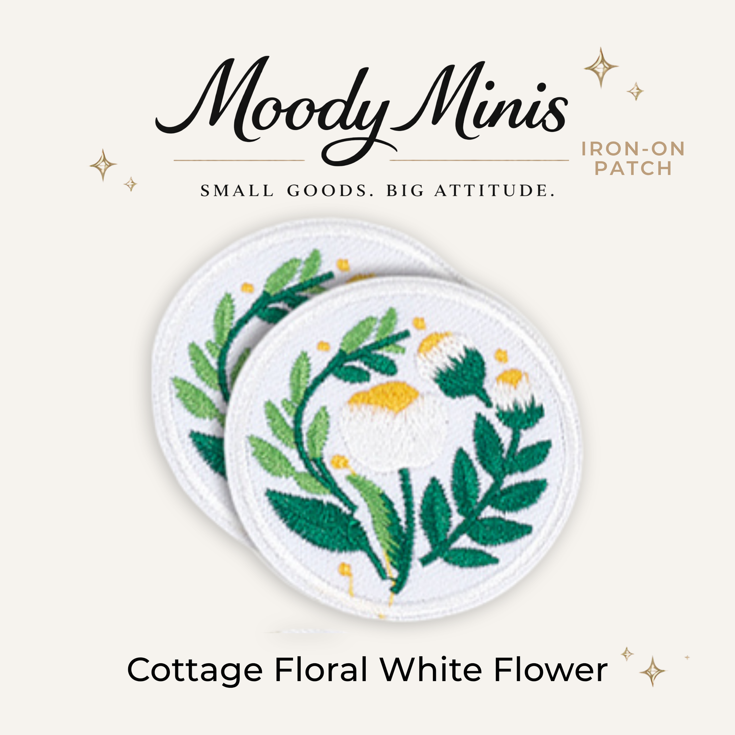 Cottage Floral White Flower Embroidered Patch
