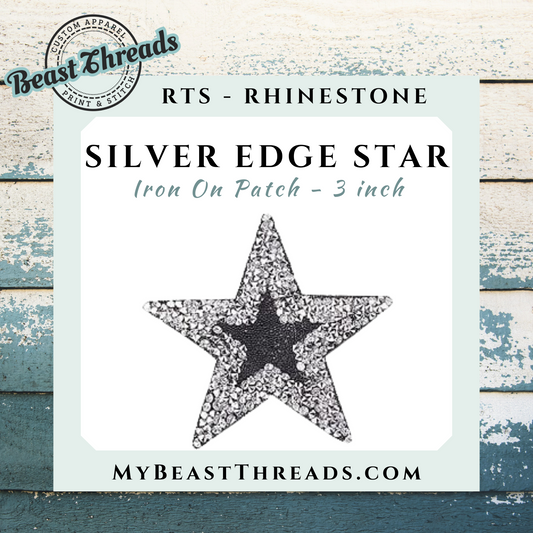 Silver Edge Star Rhinestone Patch- RTS