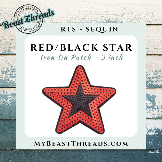 Black/Red Star Sequin Patch- RTS