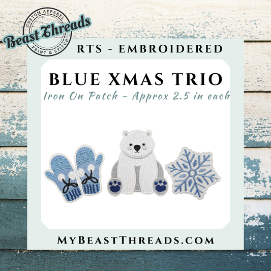 Blue XMAS Trio Embroidered Patch- RTS