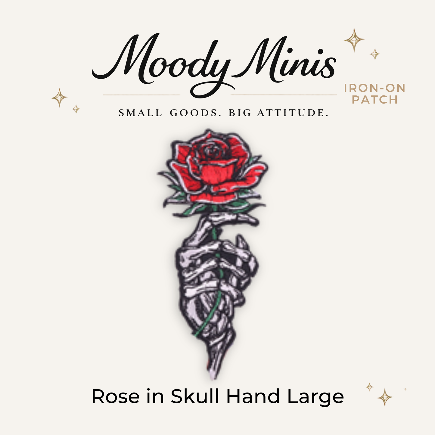 Rose Skull Hand Lg Embroidered Patch- RTS