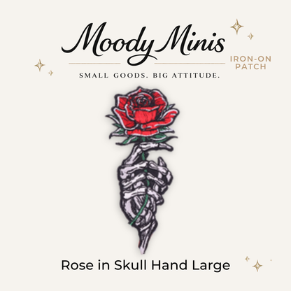 Rose Skull Hand Lg Embroidered Patch- RTS
