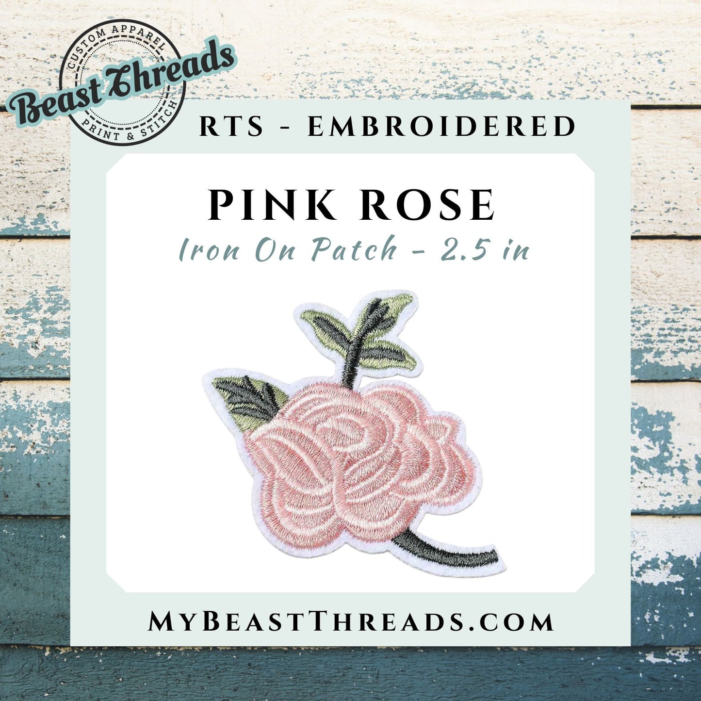 Pink Rose Embroidered Patch- RTS