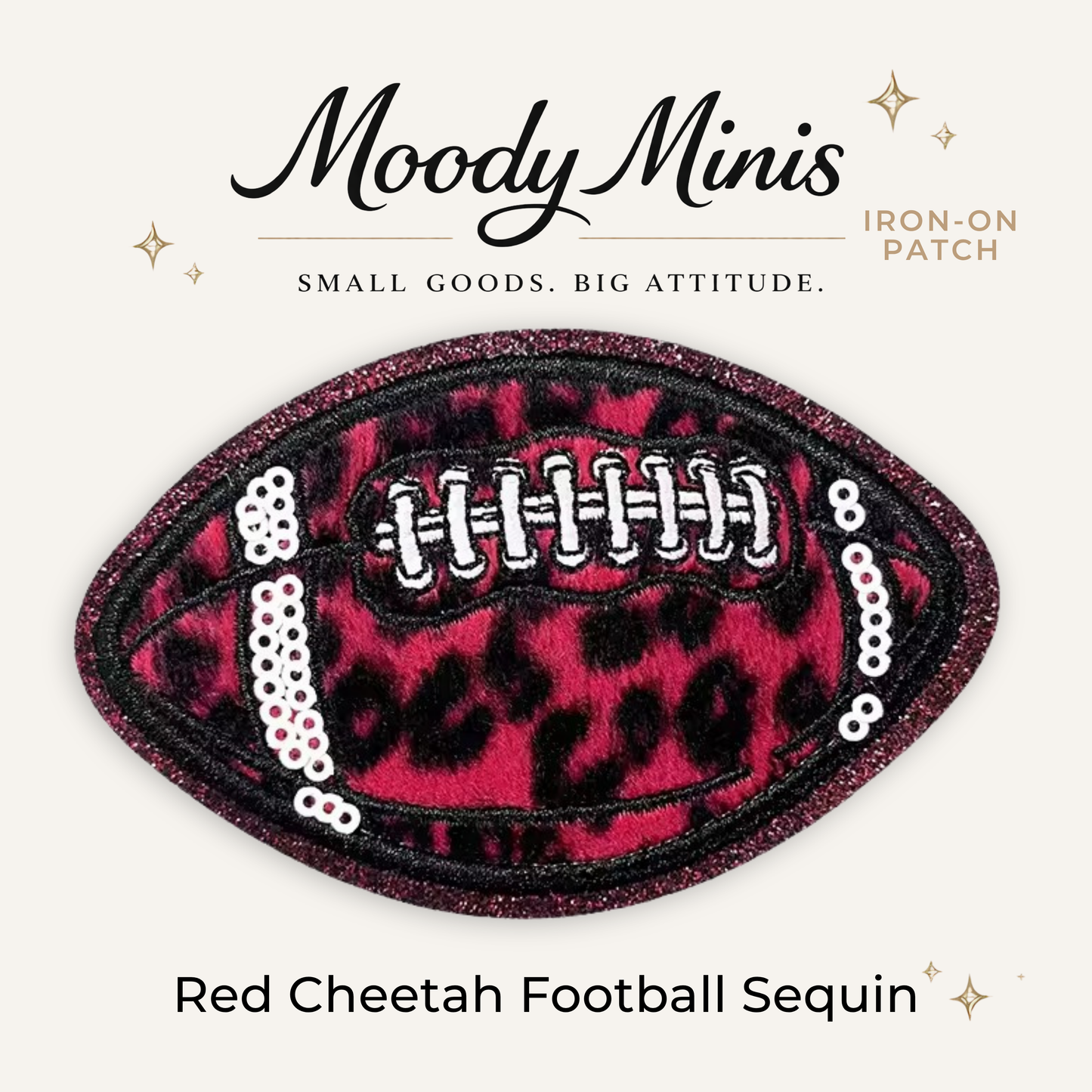 Red Cheetah Football Embroidered Patch w/Sequin