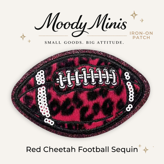 Red Cheetah Football Embroidered Patch w/Sequin