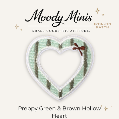 Preppy Green & Brown Hollow Heart Embroidered Patch