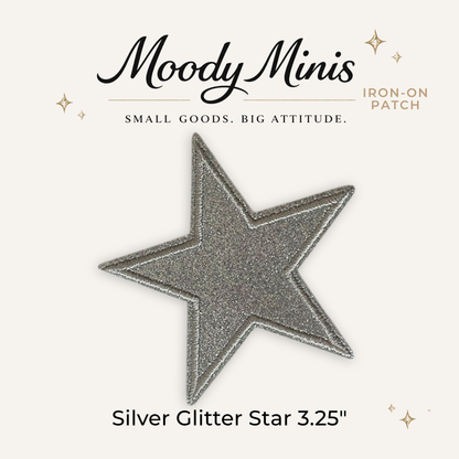 Silver Glitter Star 3.25" Embroidered Patch