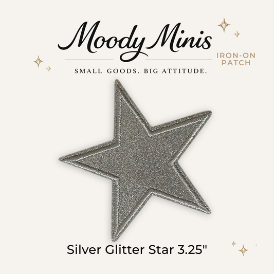 Silver Glitter Star 3.25" Embroidered Patch