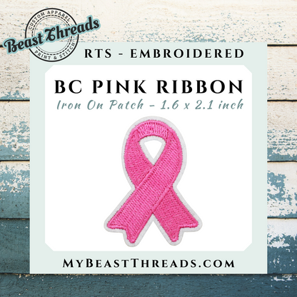 BC Pink Ribbon Embroidered Patch- RTS