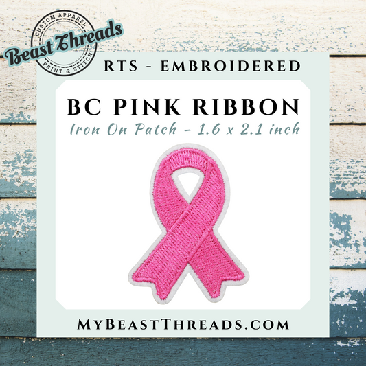 BC Pink Ribbon Embroidered Patch- RTS